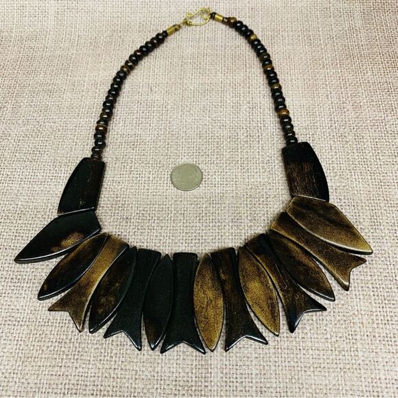 Wood Bead Tribal Statement Necklace - Picture 1 of 3